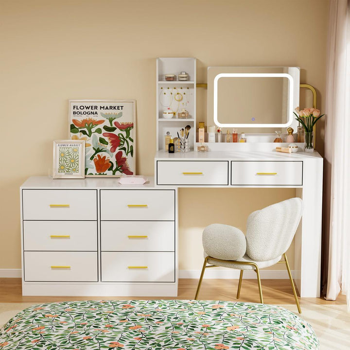 Pamapic 8-Drawer Adjustable Vanity Desk