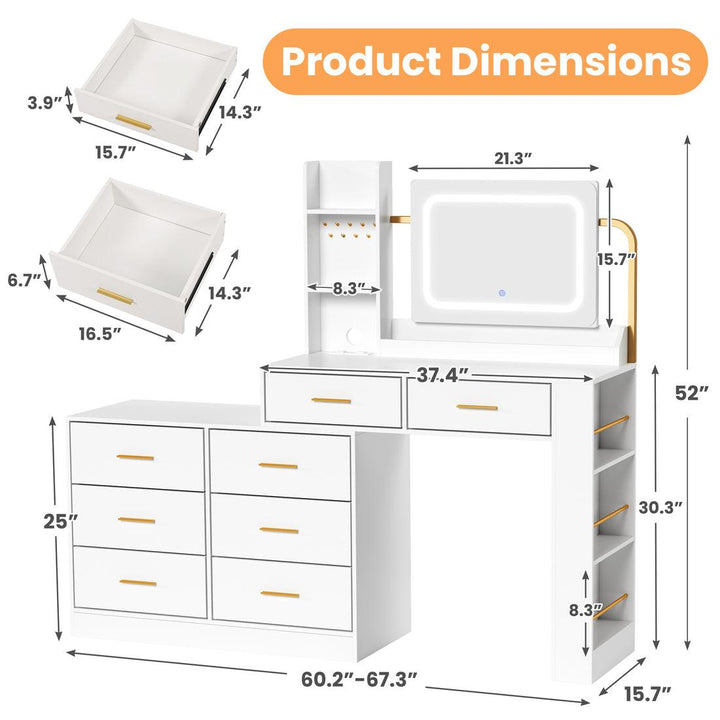 Pamapic 8-Drawer Adjustable Vanity Desk