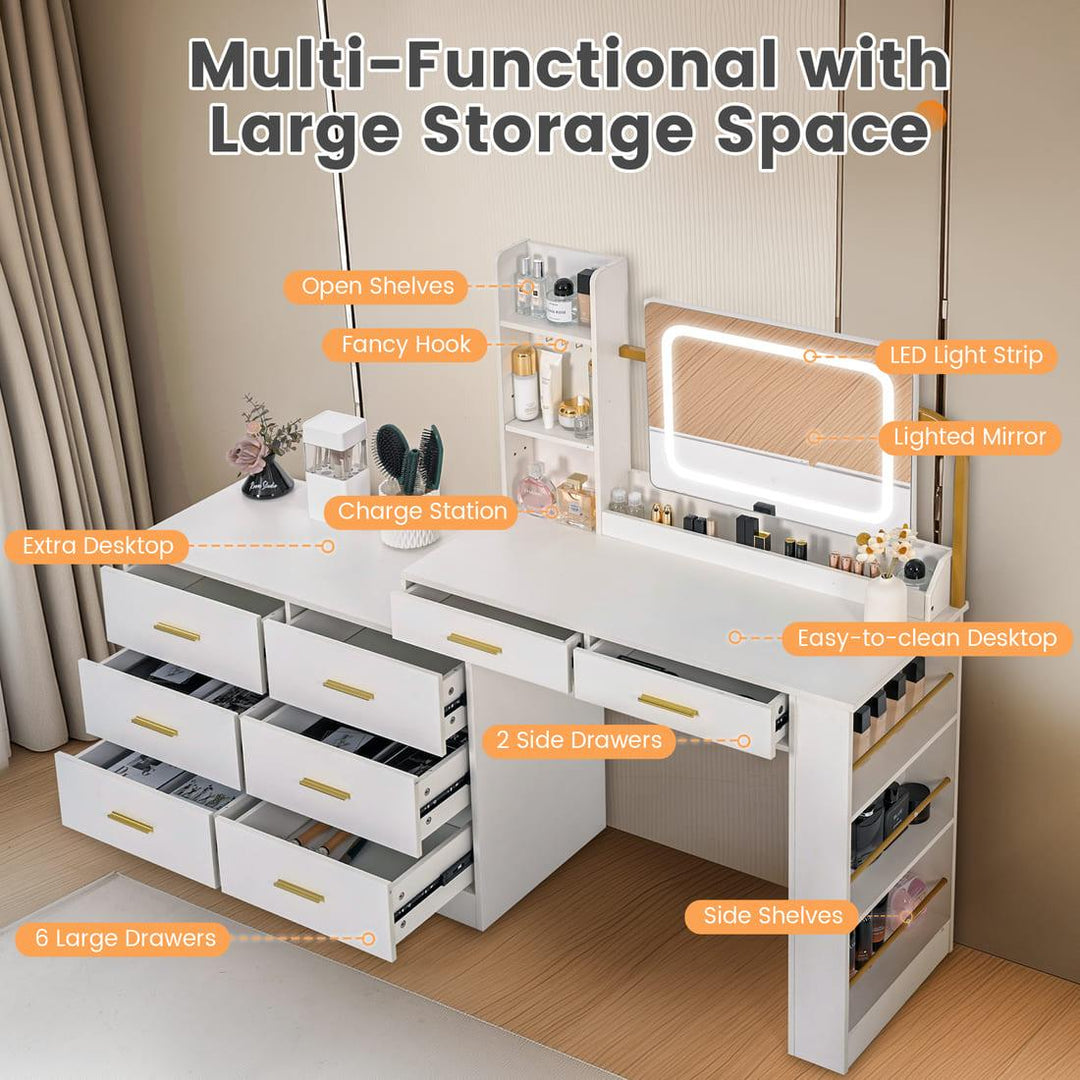 Pamapic 8-Drawer Adjustable Vanity Desk