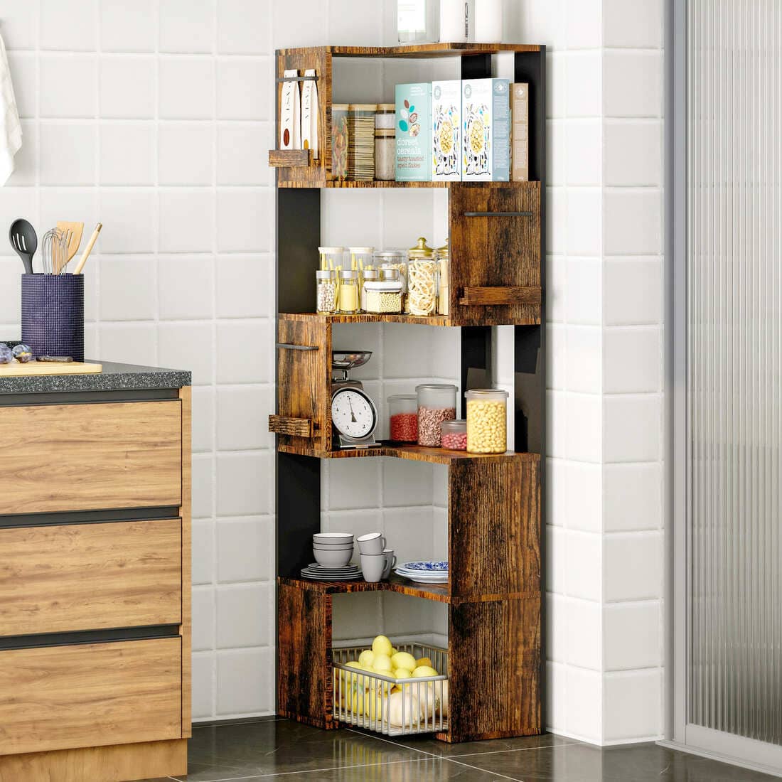 5 Tier Corner Shelf Bookcase 63 Inch