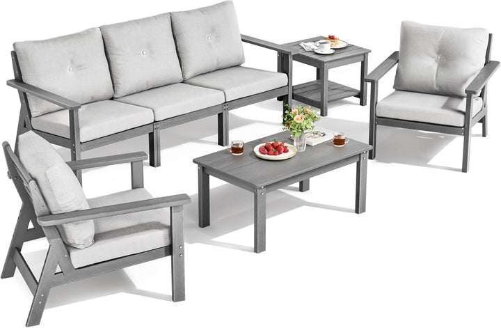 Pamapic Outdoor HDPE Patio Conversation Furniture Sets with Cushions