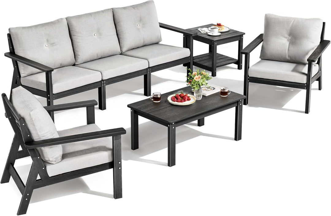 Pamapic Outdoor HDPE Patio Conversation Furniture Sets with Cushions