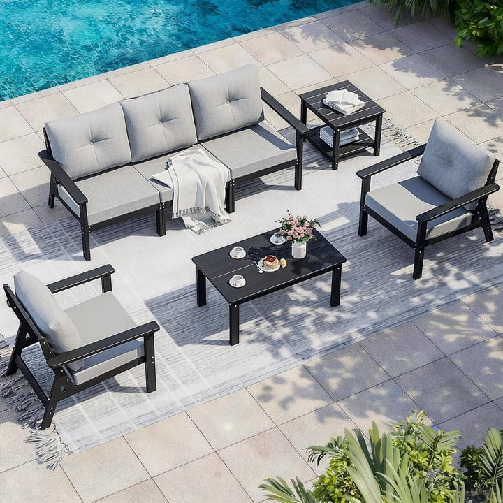 Pamapic Outdoor HDPE Patio Conversation Furniture Sets with Cushions