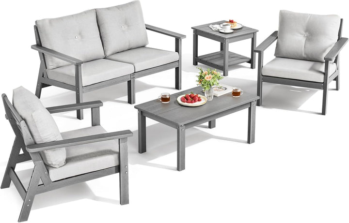 Pamapic Outdoor HDPE Patio Conversation Furniture Sets with Cushions