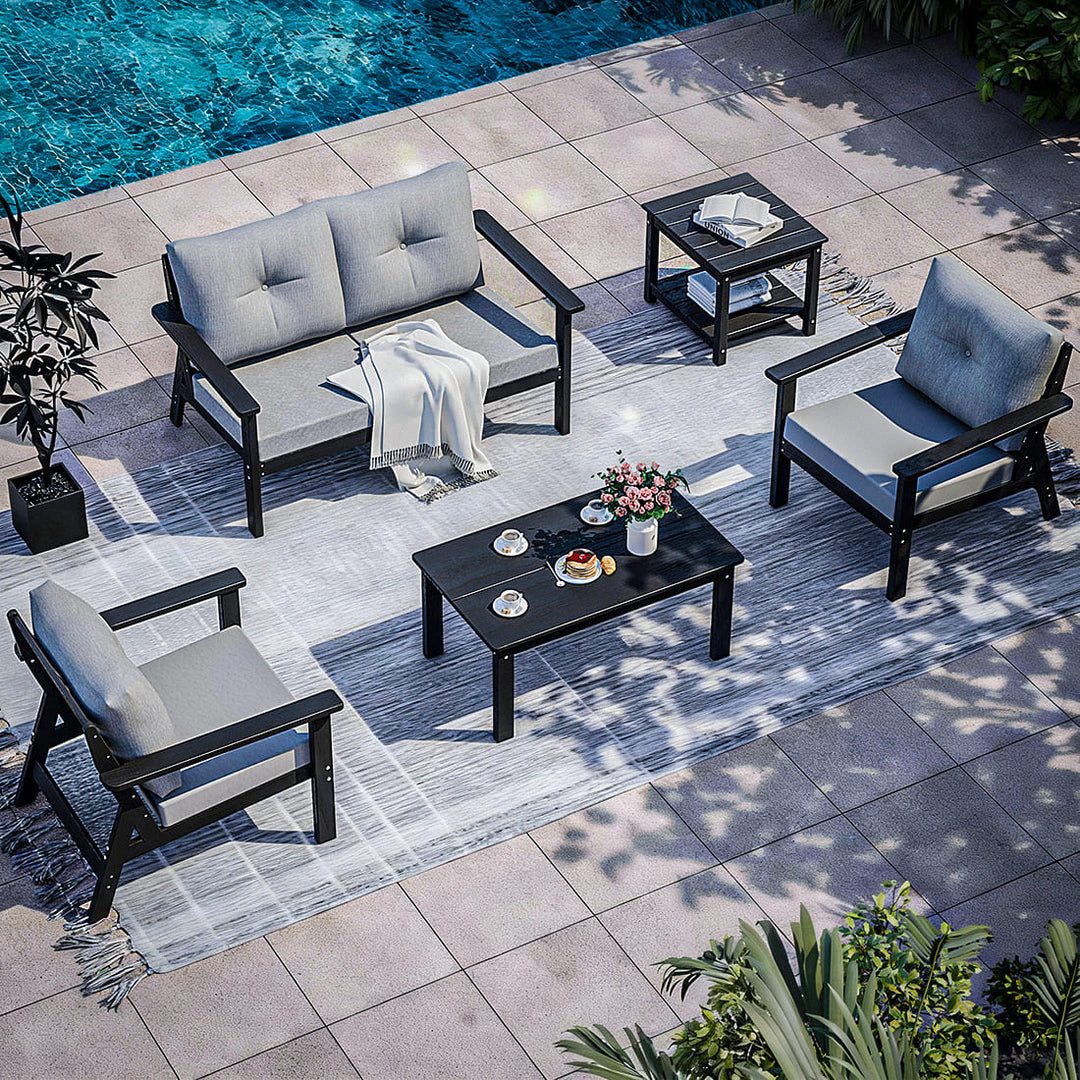 Pamapic Outdoor HDPE Patio Conversation Furniture Sets with Cushions