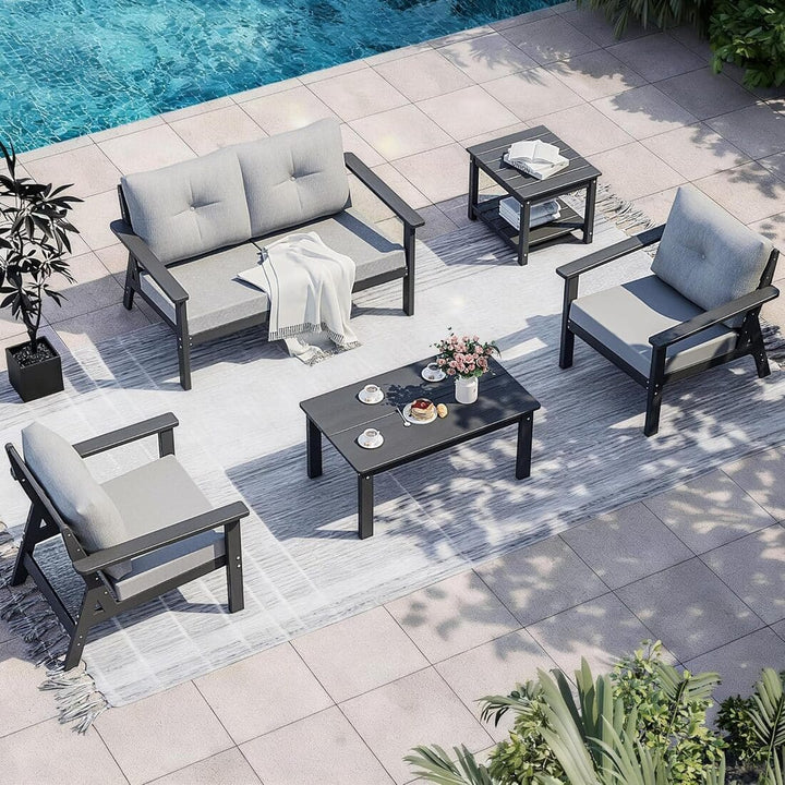 Pamapic Outdoor HDPE Patio Conversation Furniture Sets with Cushions