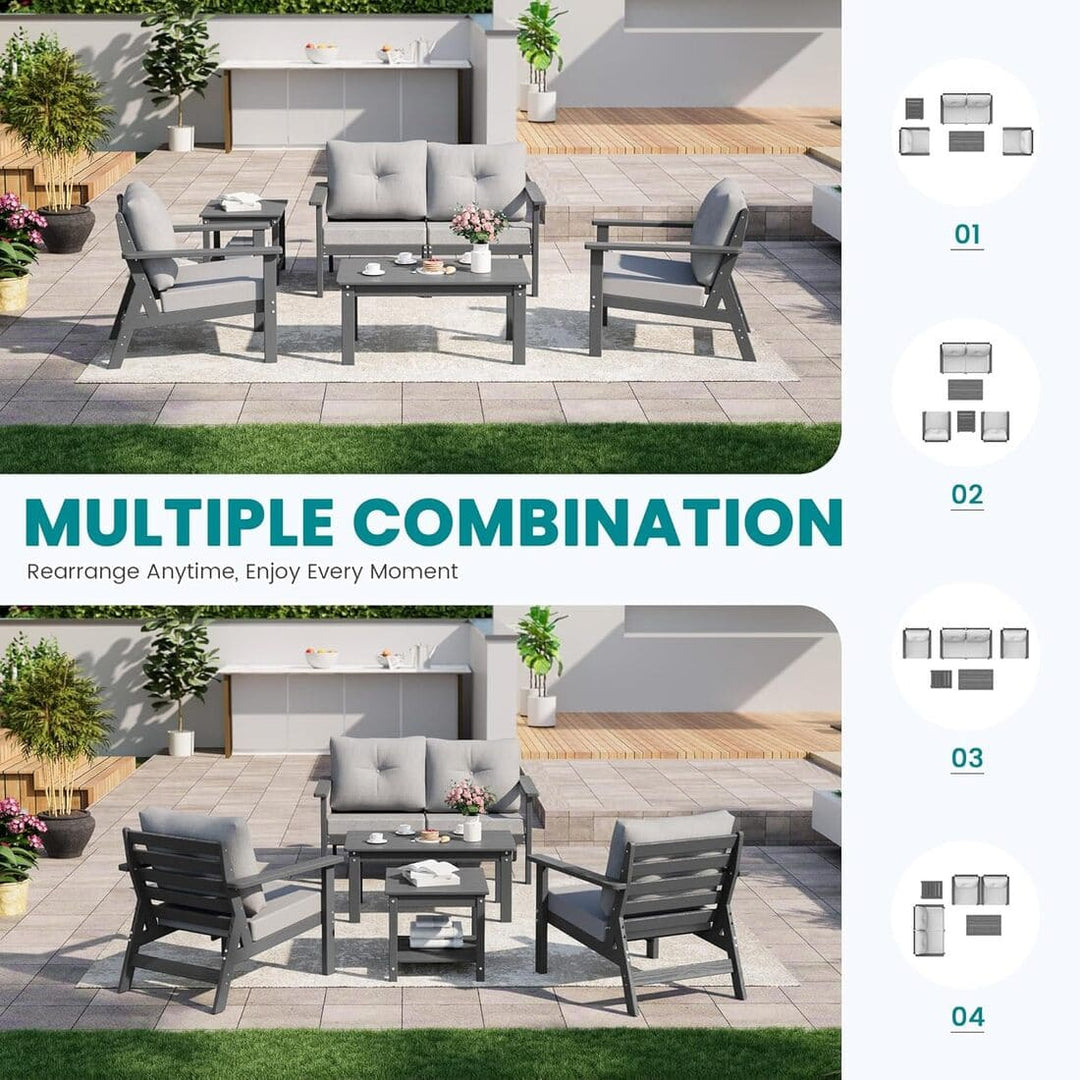 Pamapic Outdoor HDPE Patio Conversation Furniture Sets with Cushions