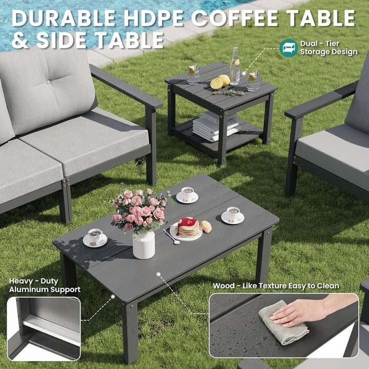 Pamapic Outdoor HDPE Patio Conversation Furniture Sets with Cushions