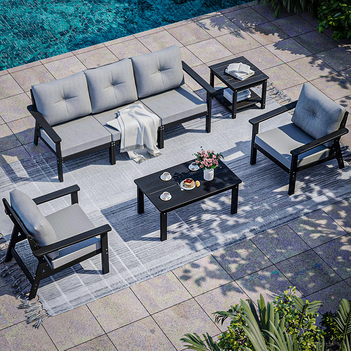 Pamapic Outdoor HDPE Patio Conversation Furniture Sets with Cushions