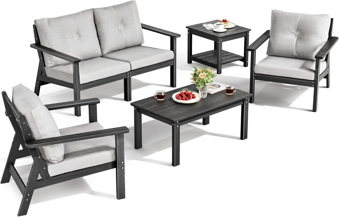 Pamapic Outdoor HDPE Patio Conversation Furniture Sets with Cushions