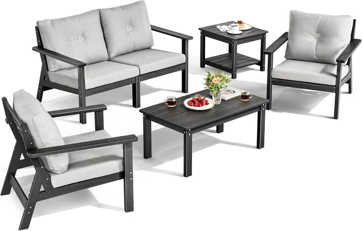 Pamapic Outdoor HDPE Patio Conversation Furniture Sets with Cushions