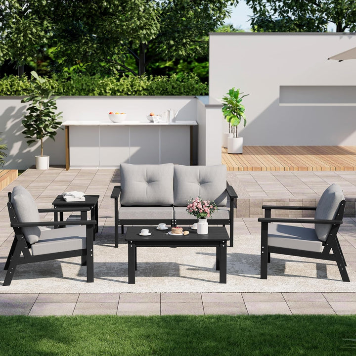 Pamapic Outdoor HDPE Patio Conversation Furniture Sets with Cushions