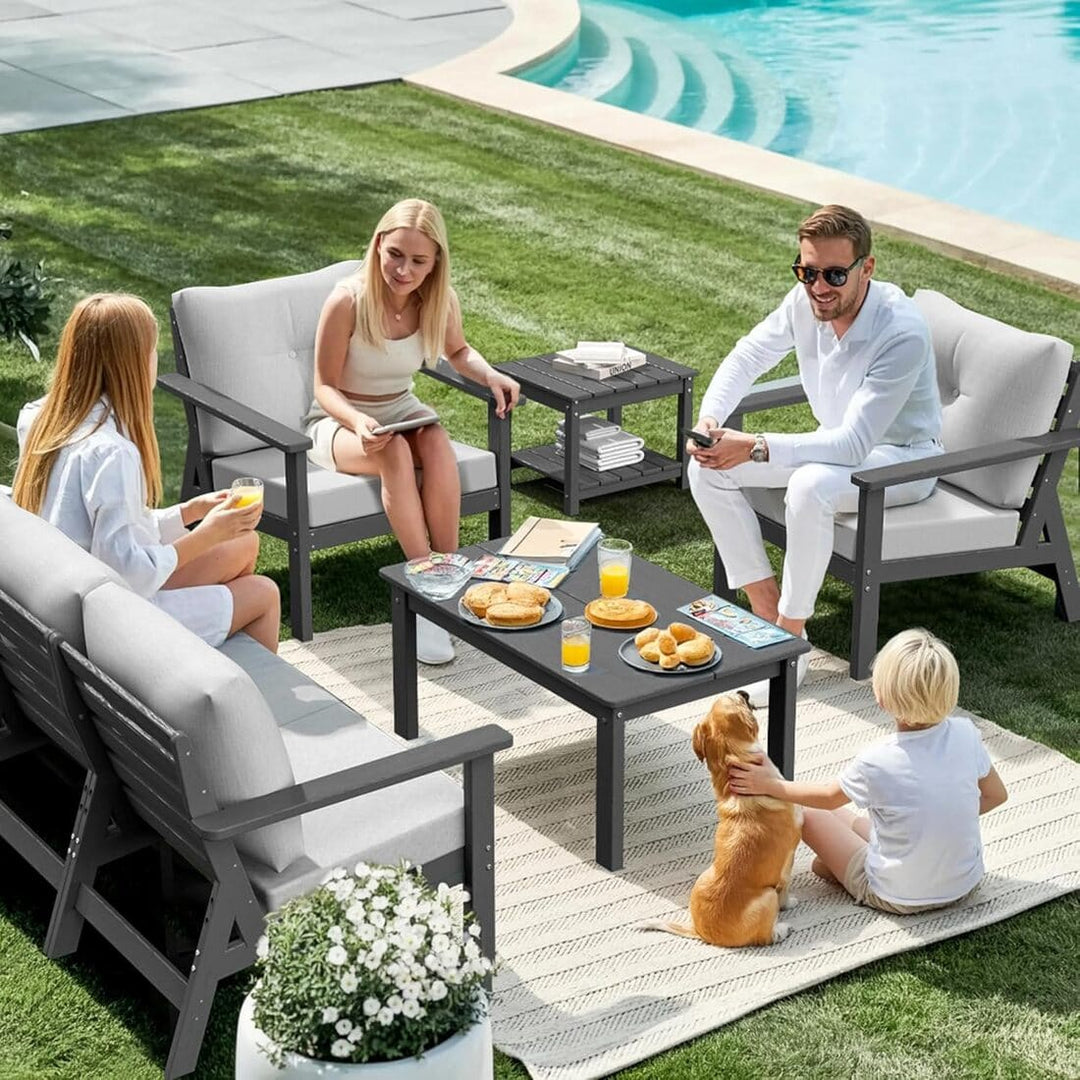 Pamapic Outdoor HDPE Patio Conversation Furniture Sets with Cushions