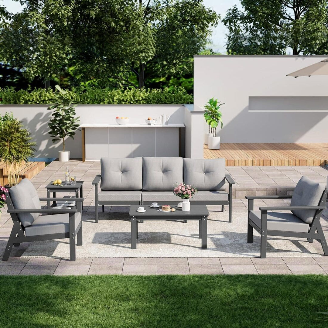 Pamapic Outdoor HDPE Patio Conversation Furniture Sets with Cushions