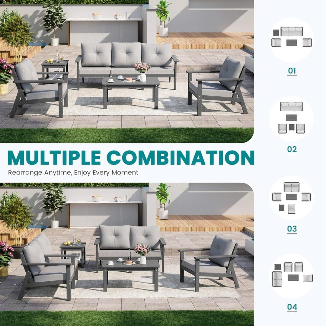 Pamapic Outdoor HDPE Patio Conversation Furniture Sets with Cushions