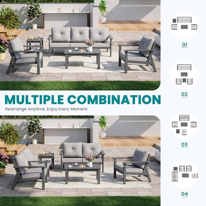 Pamapic Outdoor HDPE Patio Conversation Furniture Sets with Cushions