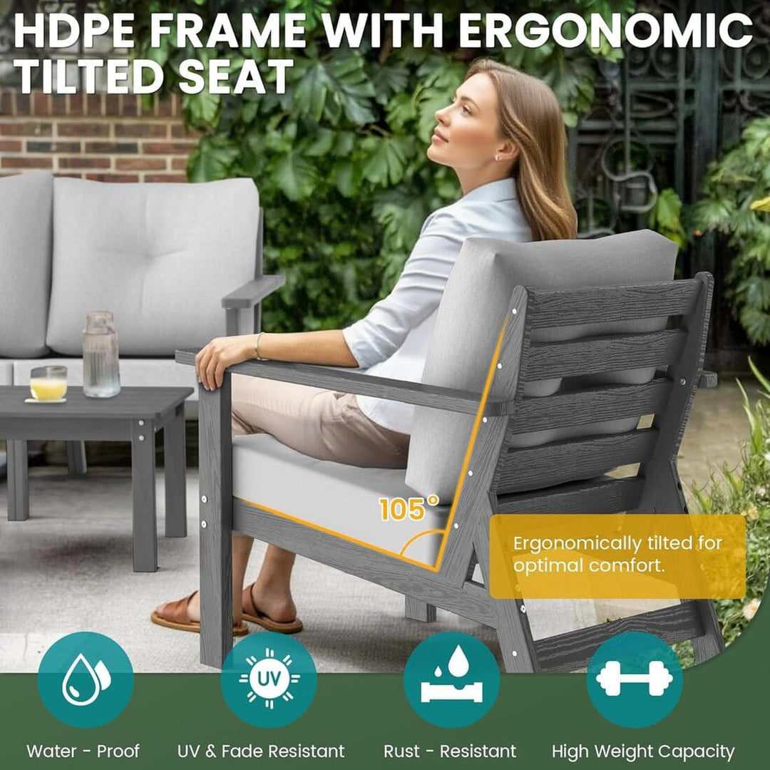 Pamapic Outdoor HDPE Patio Conversation Furniture Sets with Cushions