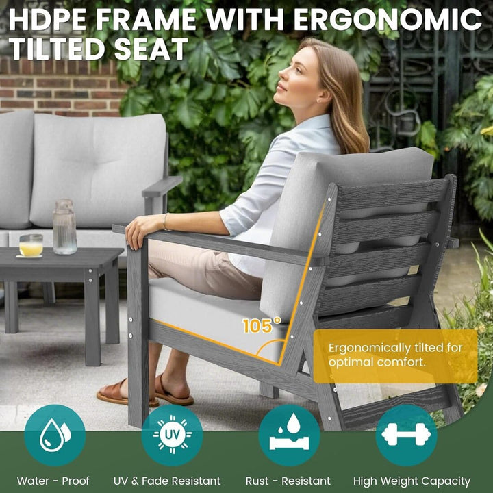 Pamapic Outdoor HDPE Patio Conversation Furniture Sets with Cushions