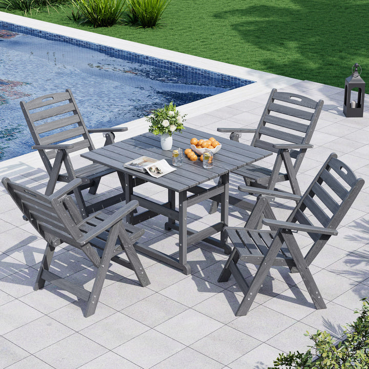 Pamapic Outdoor HDPE Patio Dining Table Set with Umbrella Hole