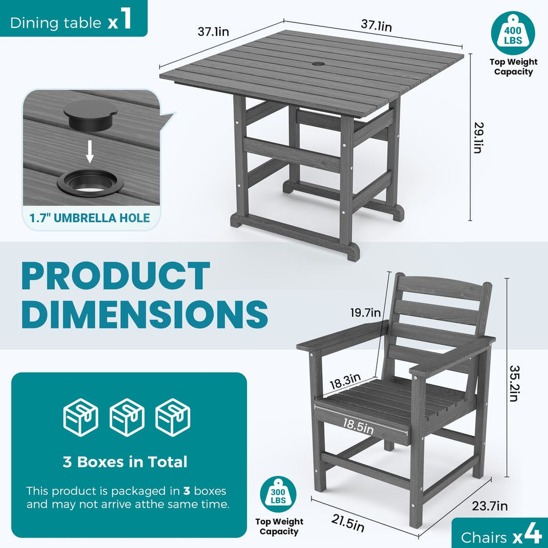 bar height patio table set with umbrella hole Corex HDPE Foldable Dining Set, 5-Piece 1 Table & 4 Chairs