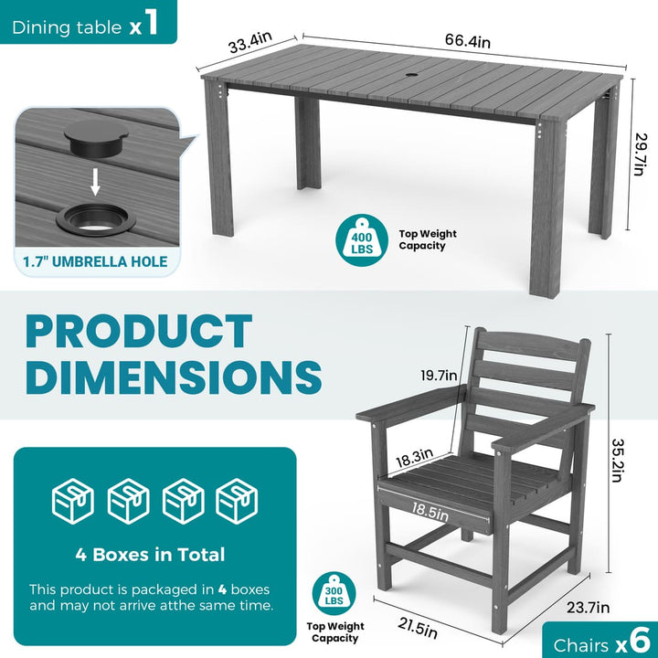 Pamapic Outdoor HDPE Patio Dining Table Set with Umbrella Hole