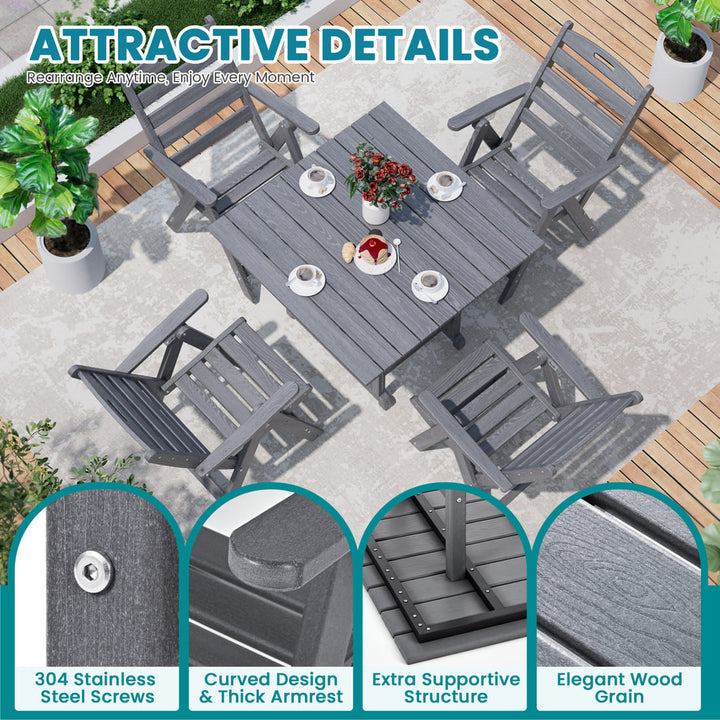Pamapic Outdoor HDPE Patio Dining Table Set with Umbrella Hole