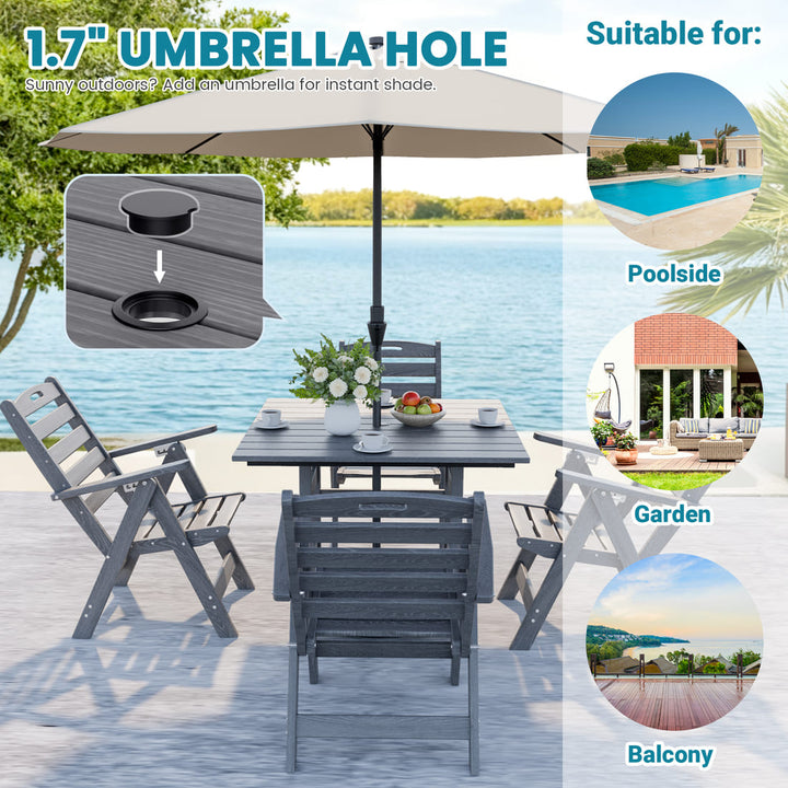 Pamapic Outdoor HDPE Patio Dining Table Set with Umbrella Hole