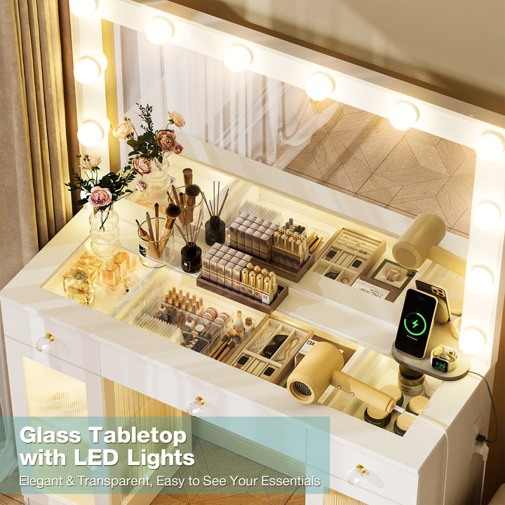 Pamapic Makeup Vanity Desk with Mirror & 12 LED Bulbs
