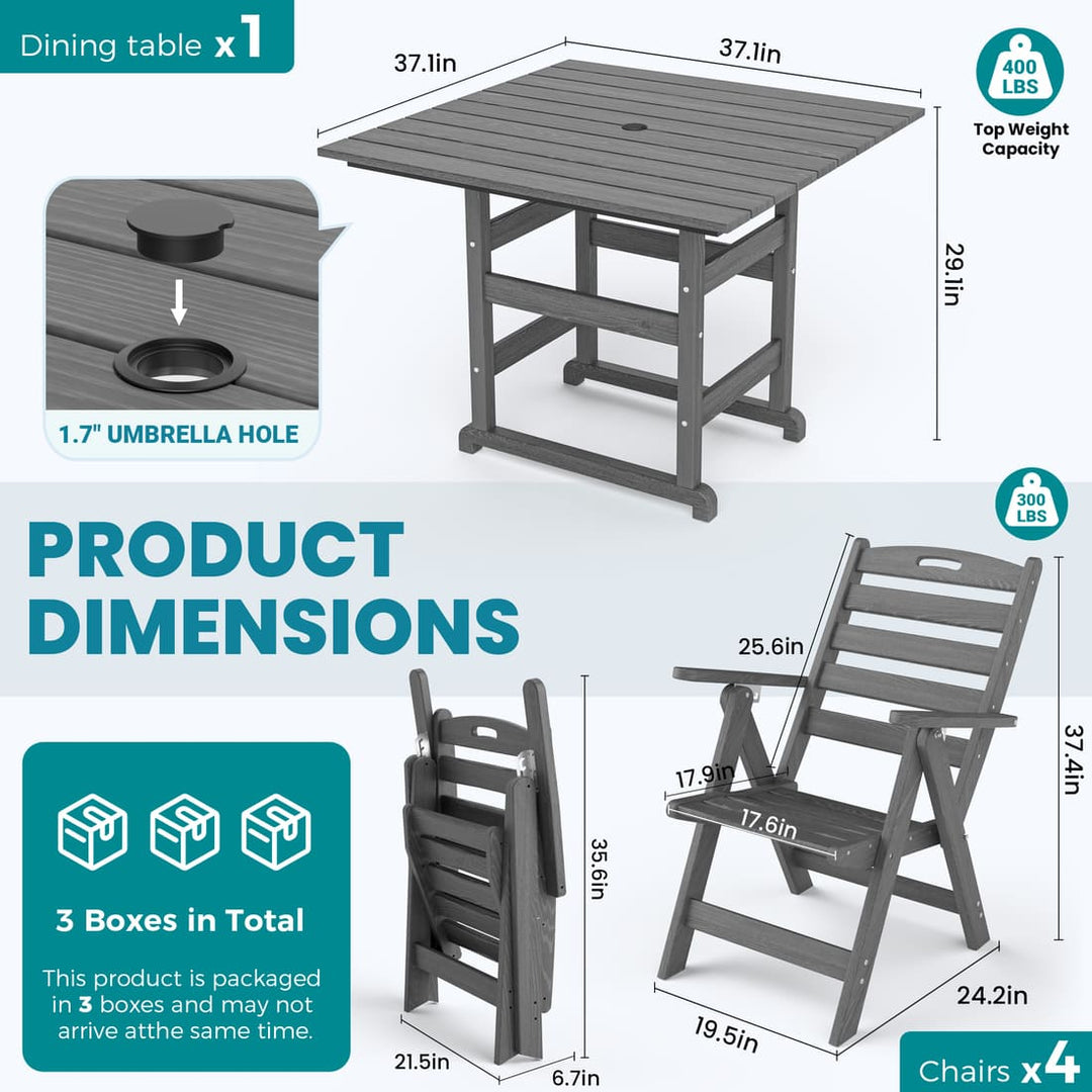 foldable patio table set with umbrella Corex HDPE Foldable Dining Set, 5-Piece 1 Table & 4 Chairs