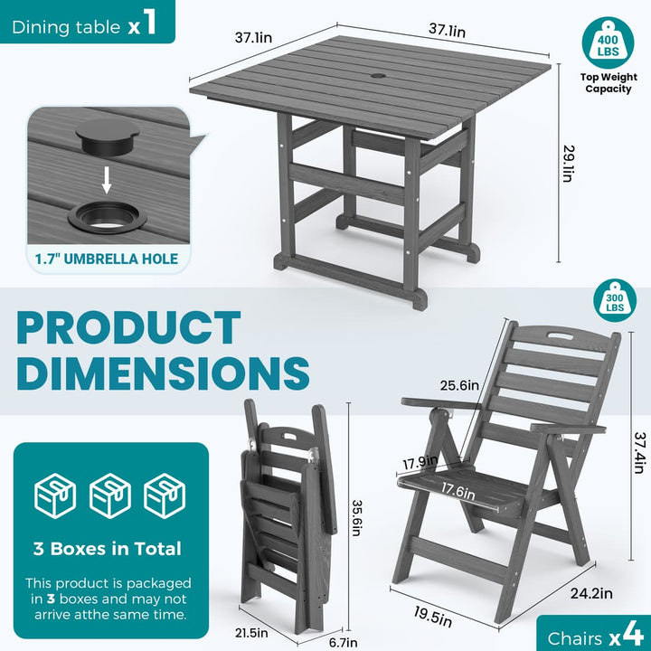 Pamapic Outdoor HDPE Patio Dining Table Set with Umbrella Hole
