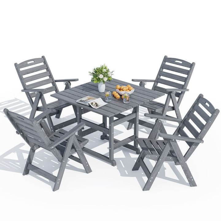 Pamapic Outdoor HDPE Patio Dining Table Set with Umbrella Hole