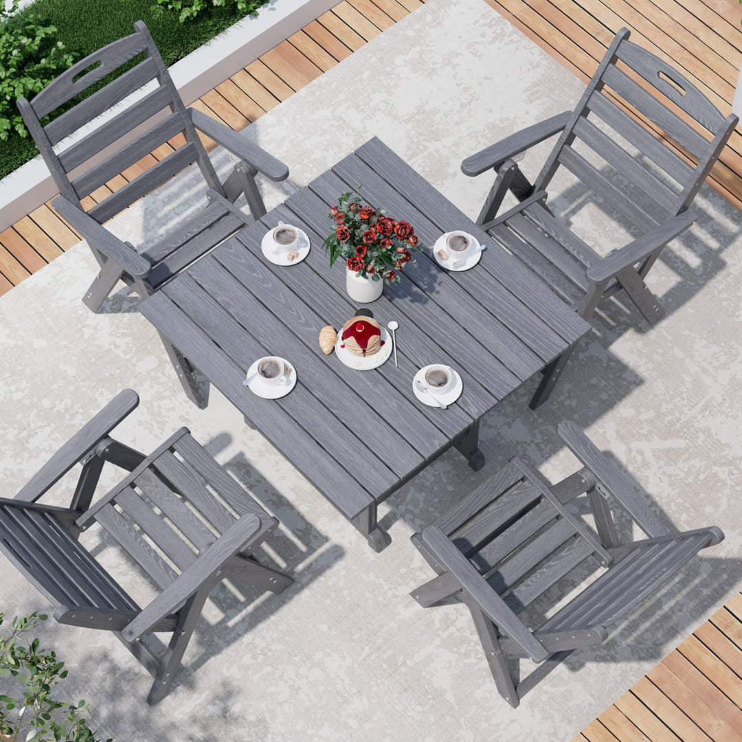 Pamapic Outdoor HDPE Patio Dining Table Set with Umbrella Hole