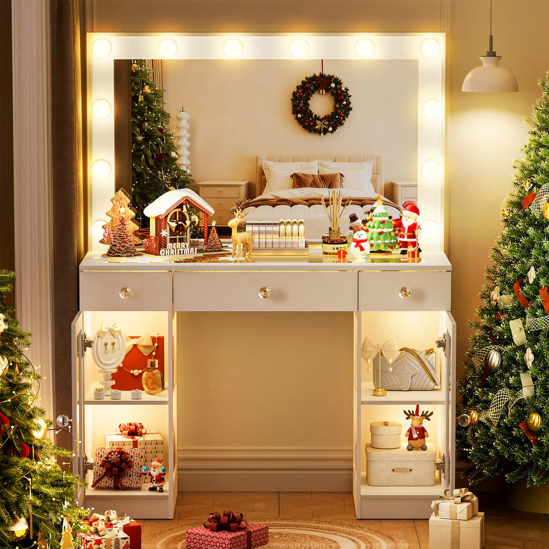 Pamapic Makeup Vanity Desk with Mirror & 12 LED Bulbs