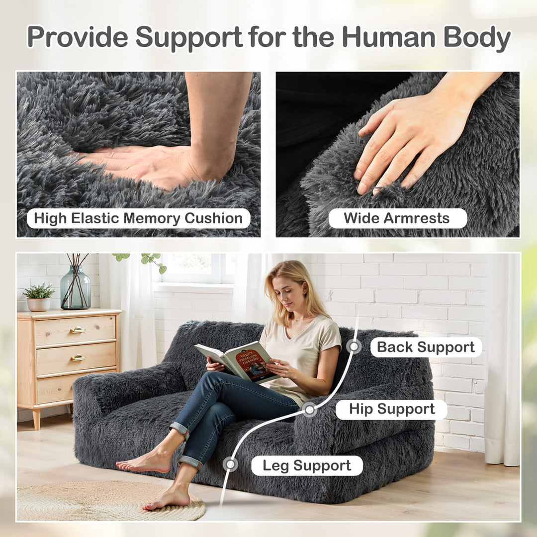 Pamapic 2-Seater Faux Fur Big Bean Bag Chair for Adult