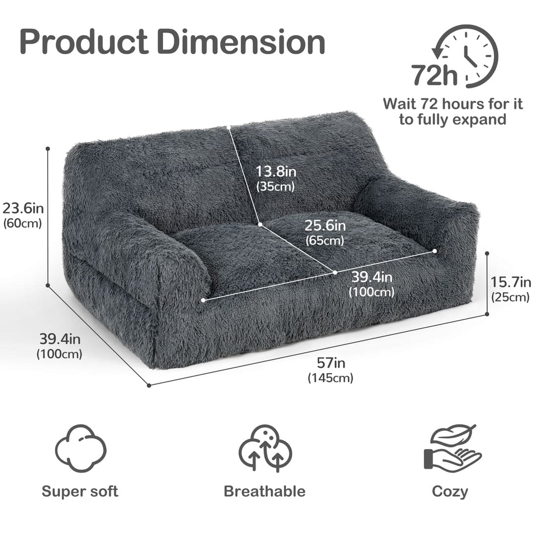 Pamapic 2-Seater Faux Fur Big Bean Bag Chair for Adult