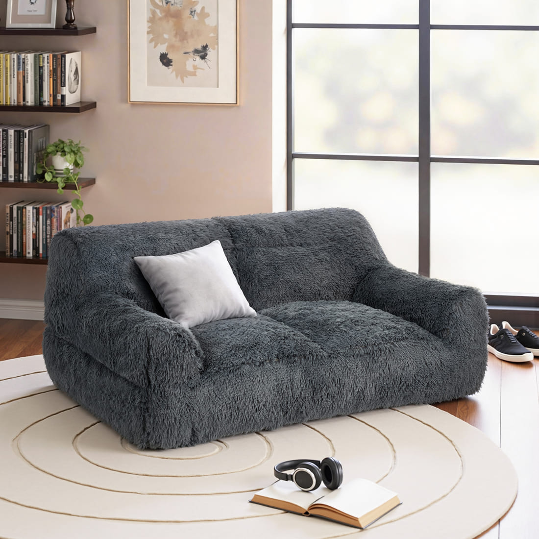2 Seat Faux Fur Bean Bag Sofa