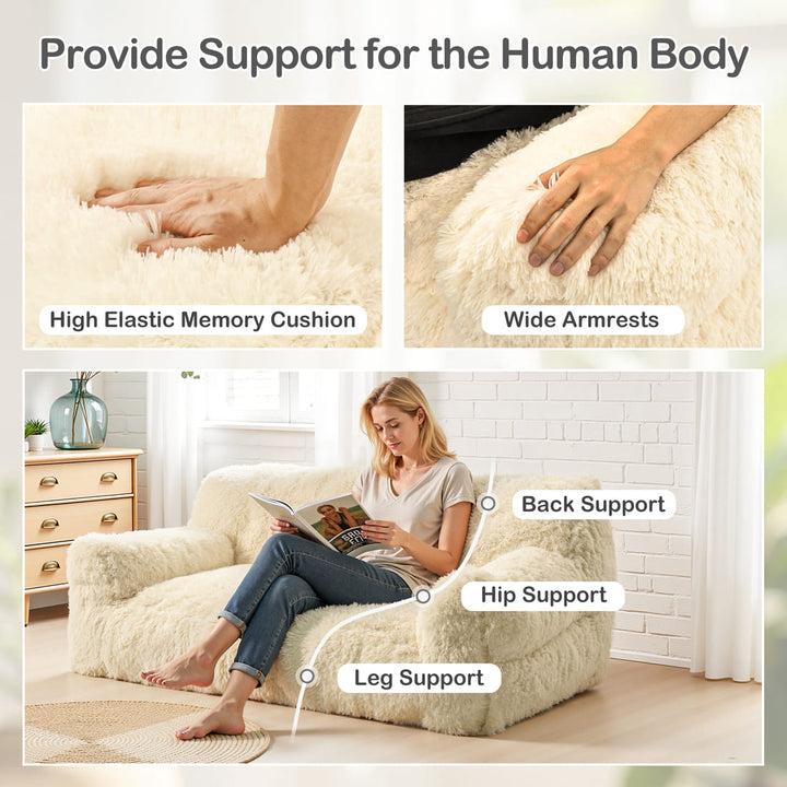 Pamapic 2-Seater Faux Fur Big Bean Bag Chair for Adult