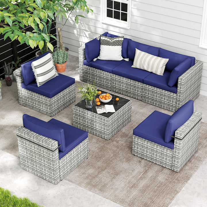 Pamapic Rattan Outdoor Sectional Couch Set  (7 Pieces)