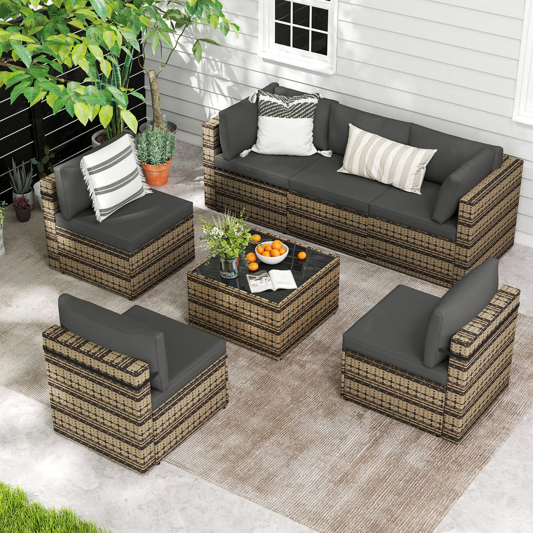 Pamapic Rattan Outdoor Sectional Couch Set  (7 Pieces)