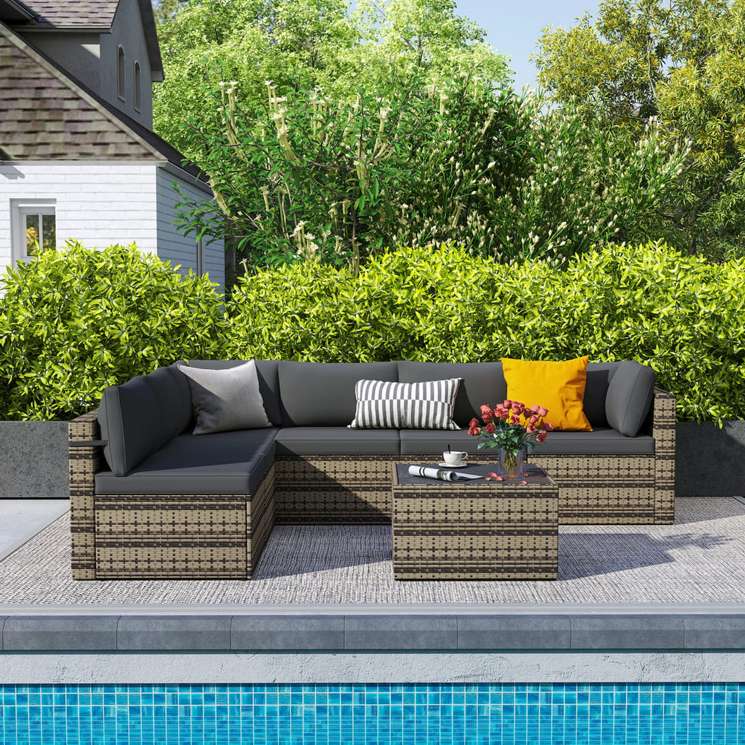 Pamapic Rattan Outdoor Sectional Couch Set  (7 Pieces)