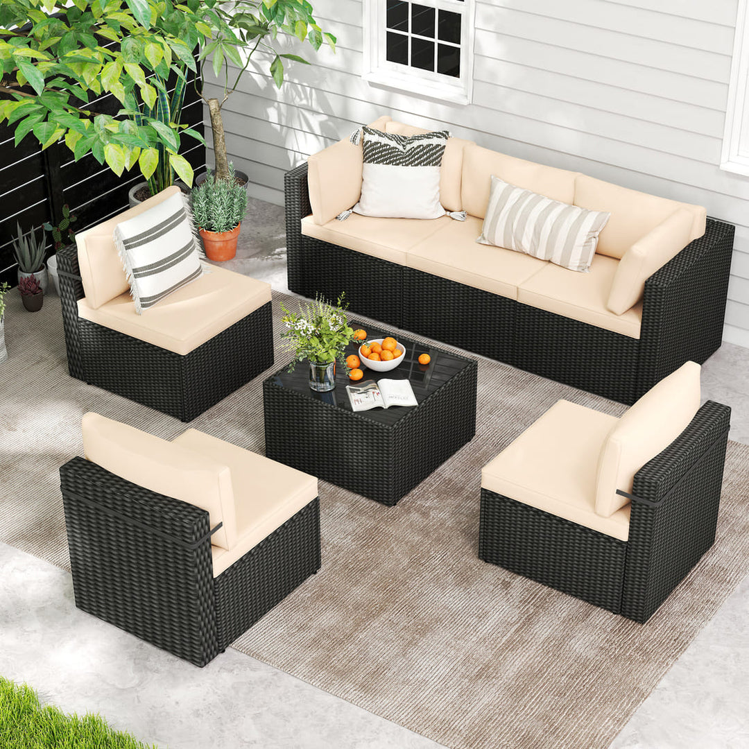 Pamapic Rattan Outdoor Sectional Couch Set  (7 Pieces)