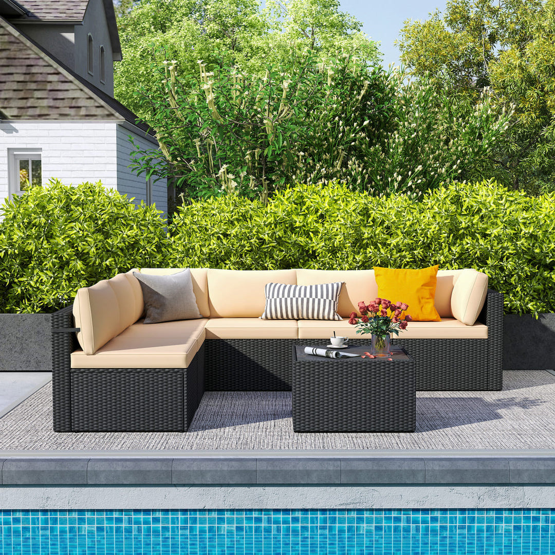 Pamapic Rattan Outdoor Sectional Couch Set  (7 Pieces)