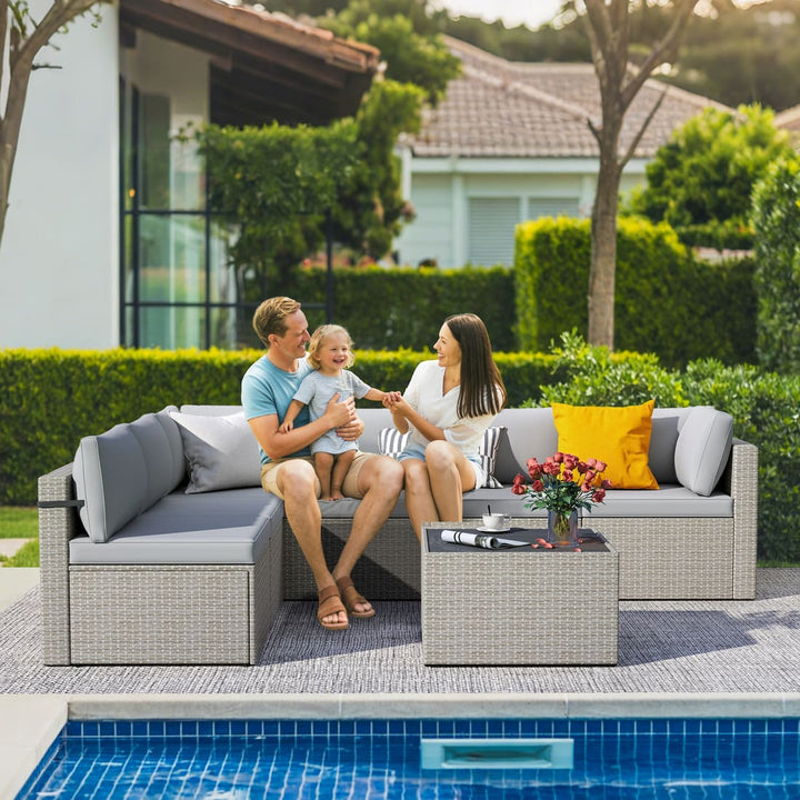 Pamapic 7-Piece Rattan Outdoor Sectional Sofa Set for Poolside, Backyard, Deck