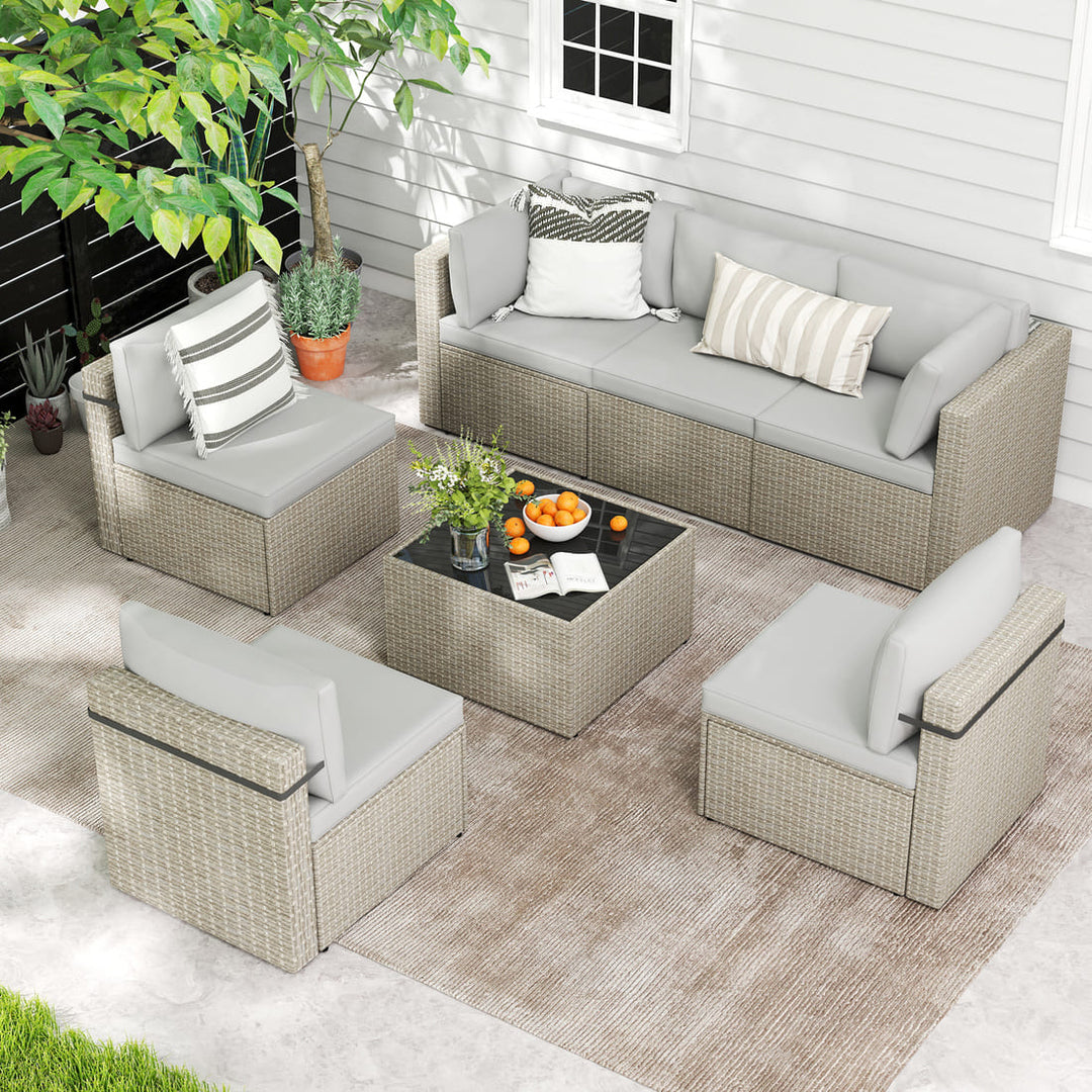 Pamapic Rattan Outdoor Sectional Couch Set  (7 Pieces)