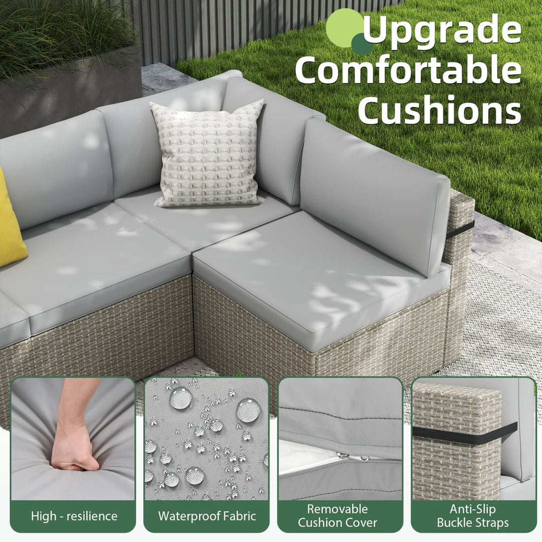 Pamapic Rattan Outdoor Sectional Couch Set  (7 Pieces)