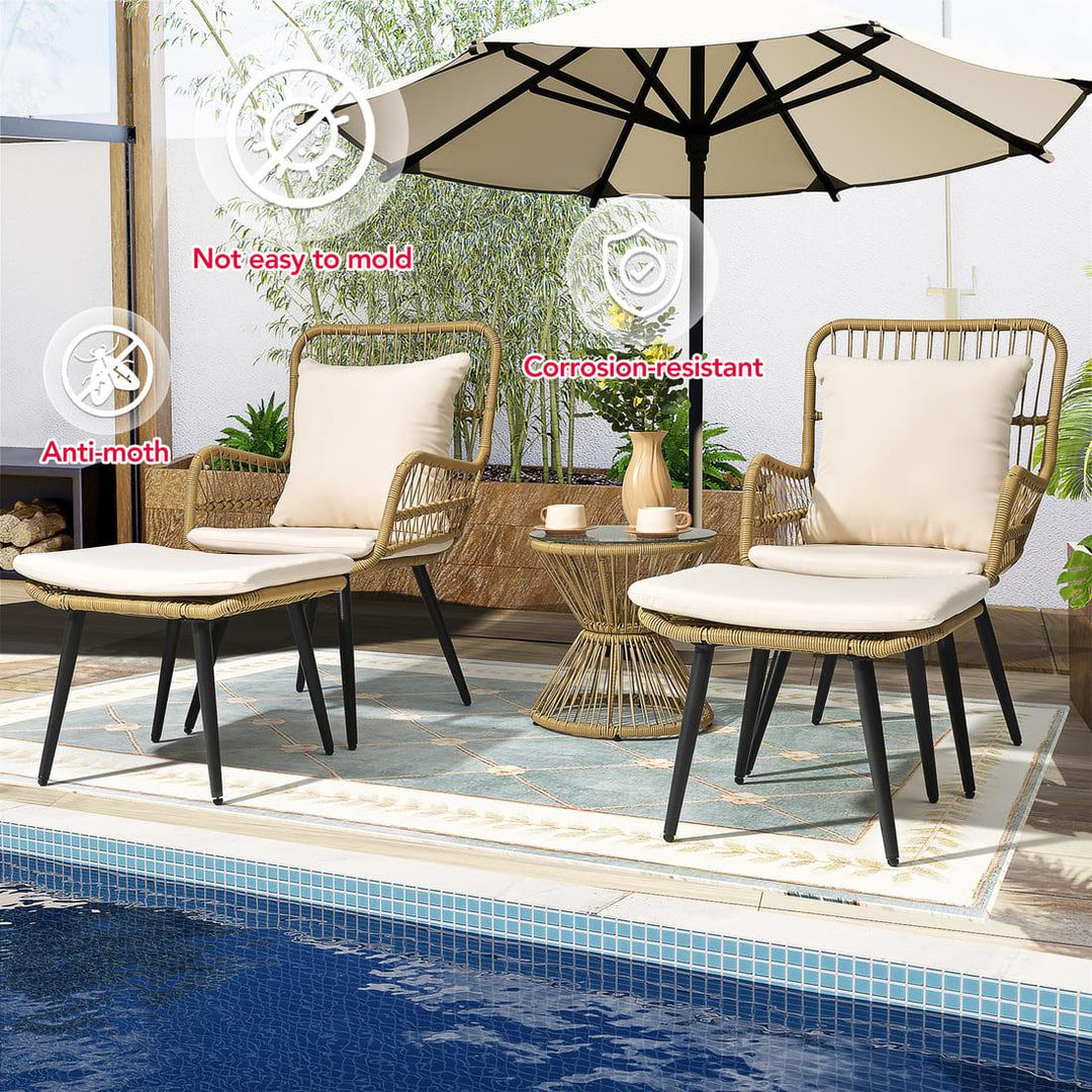 Pamapic Wicker Patio Chairs with Ottoman (5 Pieces)