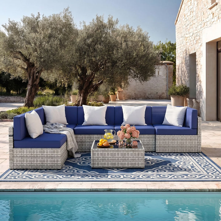 Pamapic Rattan Outdoor Sectional Couch Set  (7 Pieces)