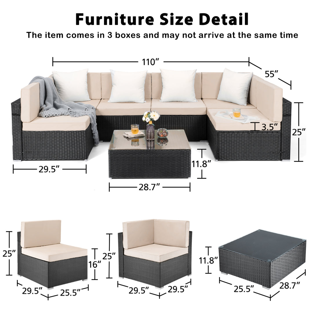 Pamapic Rattan Outdoor Sectional Sofa Set 7 Pieces pamapic